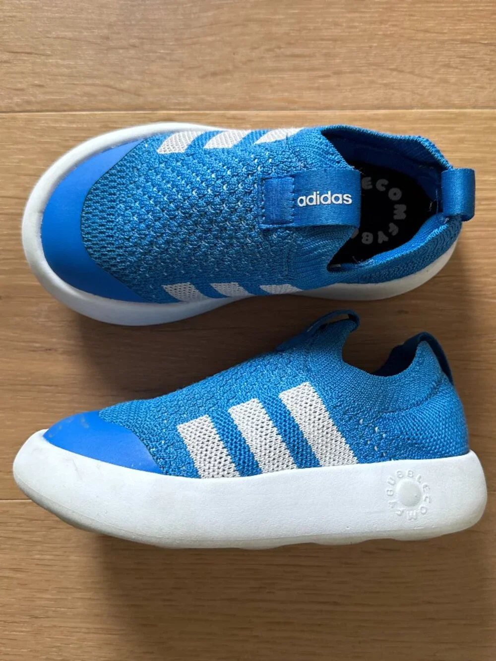 Adidas Bubblecomfy Toddler Walking Shoes Slip on Size 10k Royal Blue + White